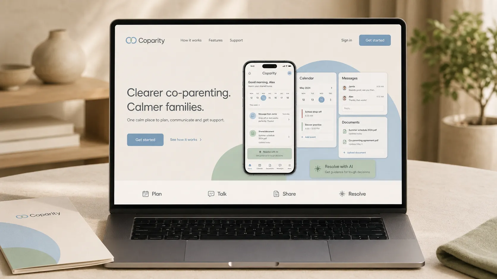 Coparity web app on a laptop: Clearer co-parenting, calmer families