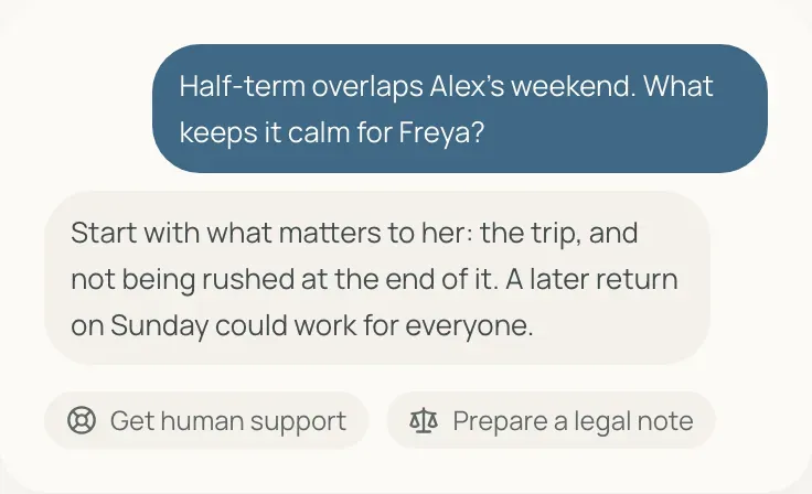 Ask AI answering a half-term clash with a child-first suggestion