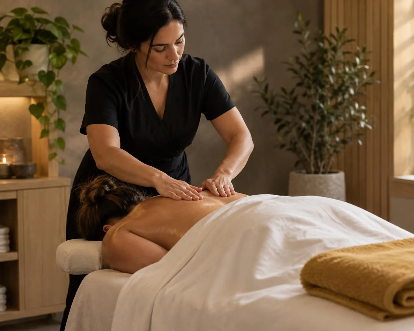 Massage therapist treating a patient’s back